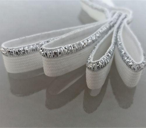 Passepoil élastique blanc bordure lurex argent