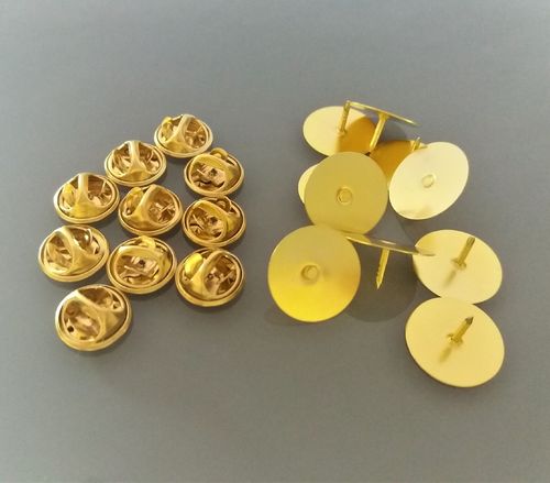 10 supports pin's coloris doré base 15 mm