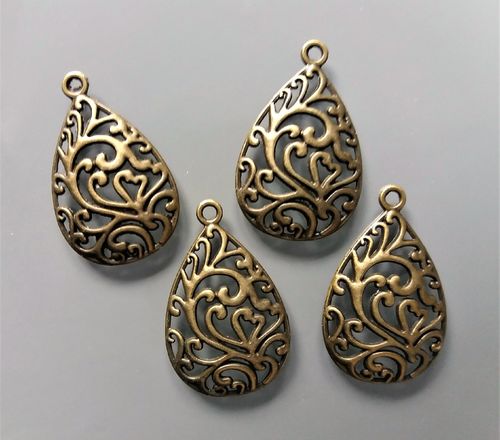 4 pendentifs ajourés gouttes coloris bronze
