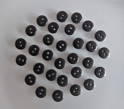 30 boutons ronds 9 mm plastique noir