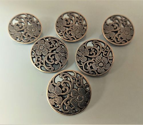 6 boutons 25 mm métal coloris bronze