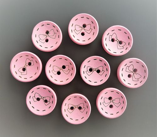 10 boutons bois roses 18 mm motif noeud