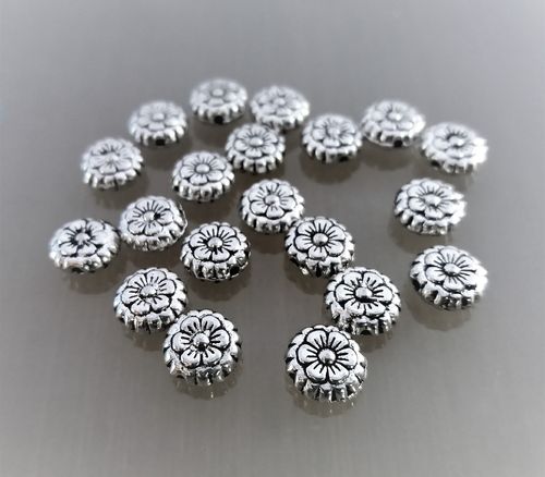 20 perles fleurs métal coloris argent