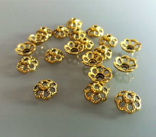 20 coupelles 9 mm fleurs métal coloris doré