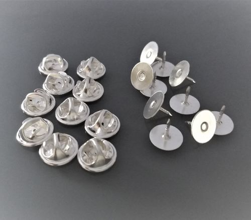 10 supports pin's coloris argent base 10 mm