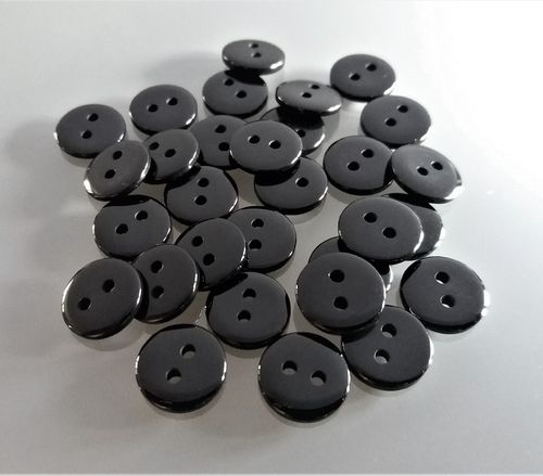 30 boutons ronds 10 mm plastique noir