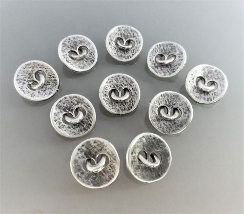 10 boutons 15 mm métal coloris argent noirci