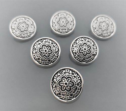 6 boutons ronds 19 mm métal coloris argent