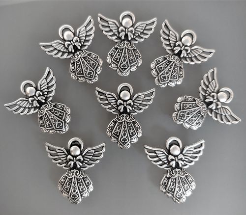 8 pendentifs anges 26mm métal coloris argent