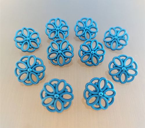 10 Boutons fleurs 18 mm plastique bleu